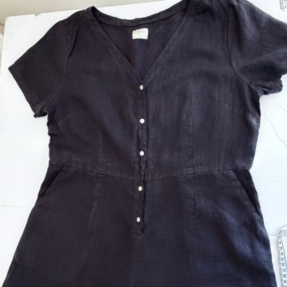 POU NOU Black Linen Jumpsuit Wide Leg Button Front Minimalist M/L - Picture 8 of 10